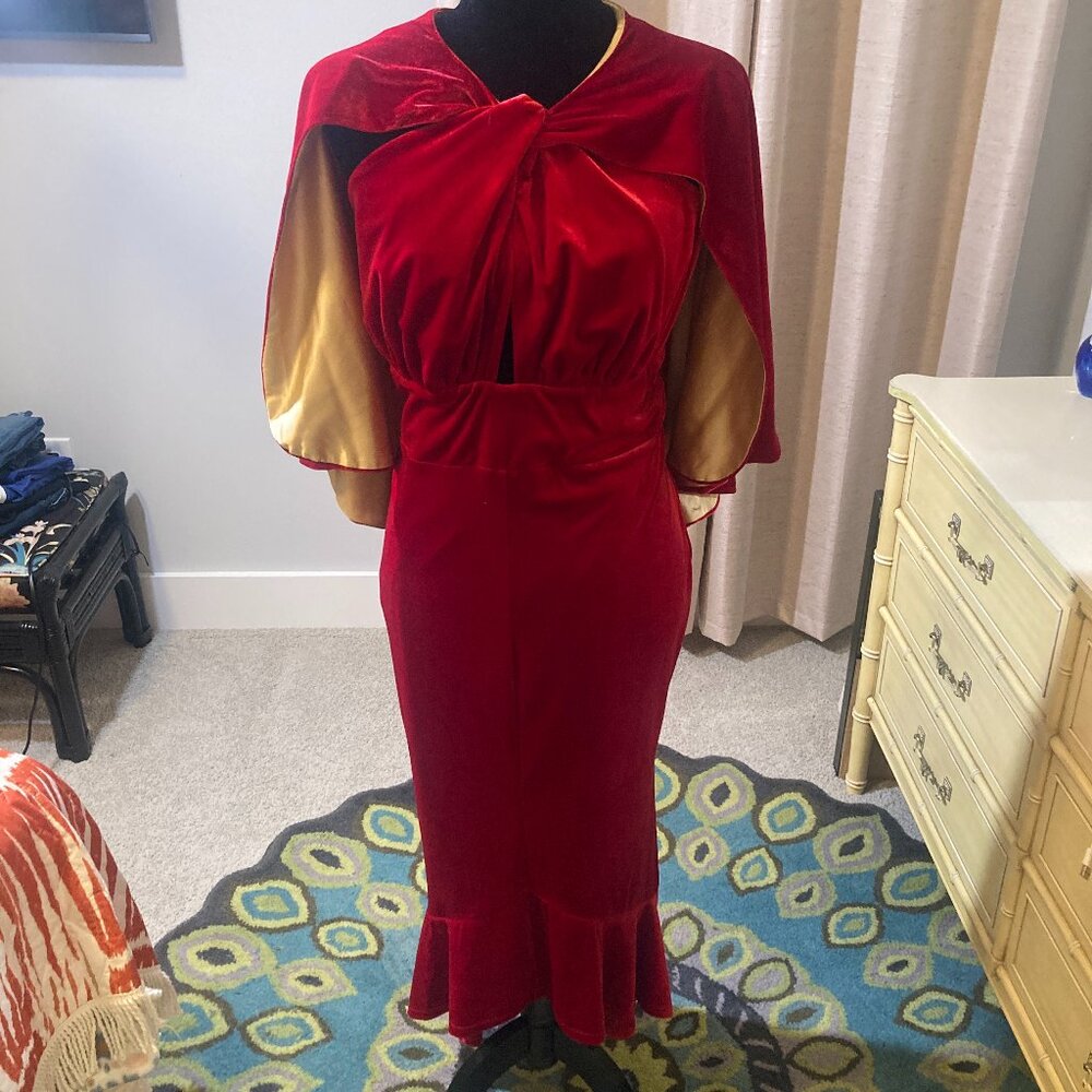 Bombshell Cerise Velveteen Cape Gown